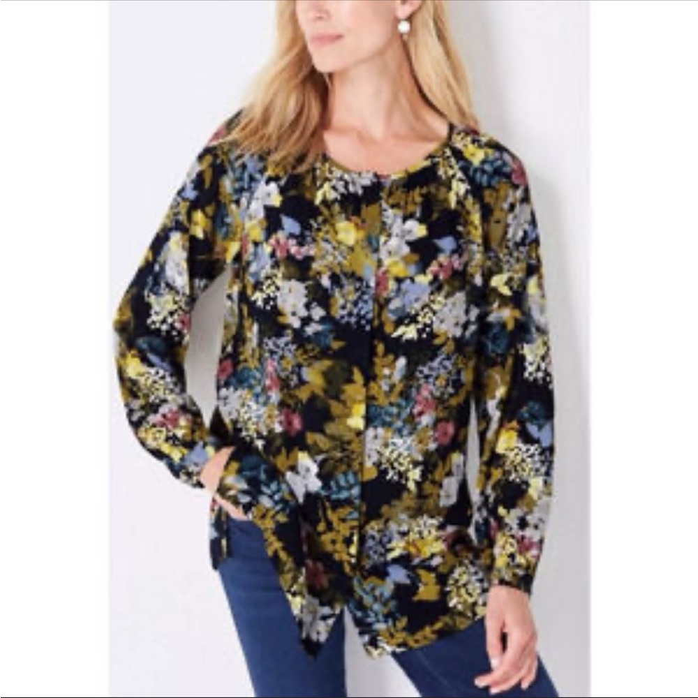J. Jill Floral Patterned Blouse in Navy Size Large